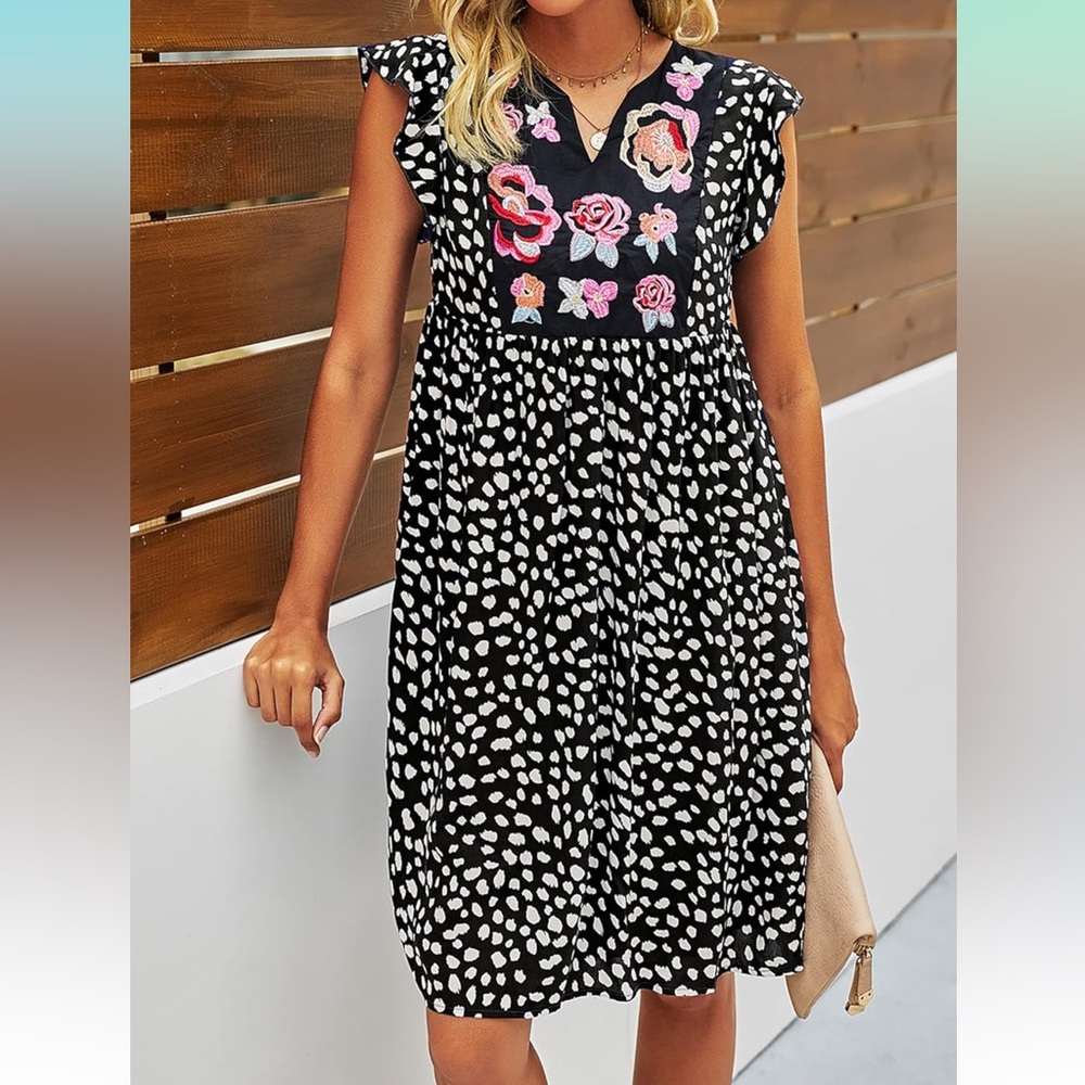 Women’s Sleeveless Babydoll Dress Black Leopard Print Short Sleeve Floral – XL